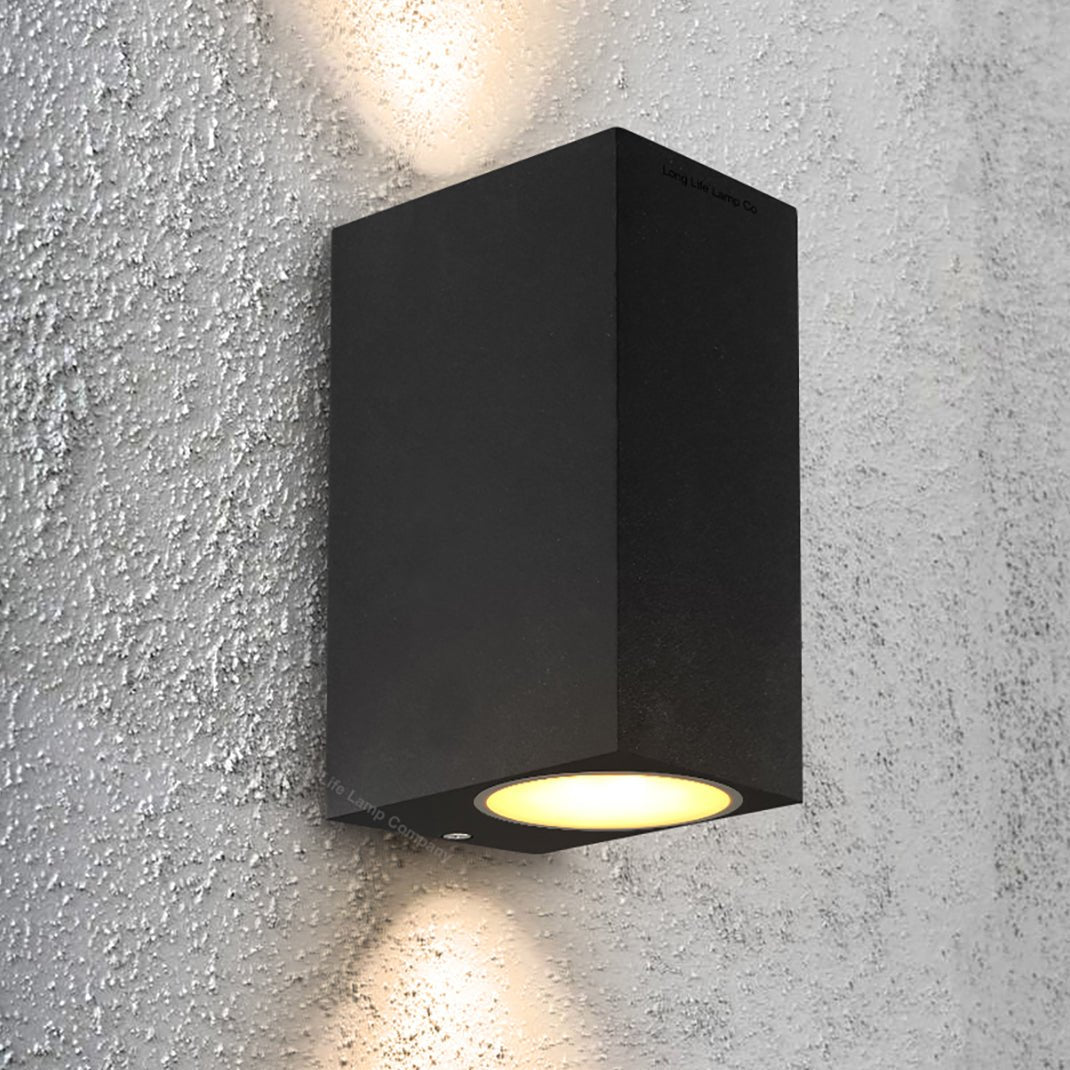 Modern Rectangular Up Down Matt Black Outdoor Wall Light Fixture GU10 - Energy Light Bulbs - Free delivery on all orders