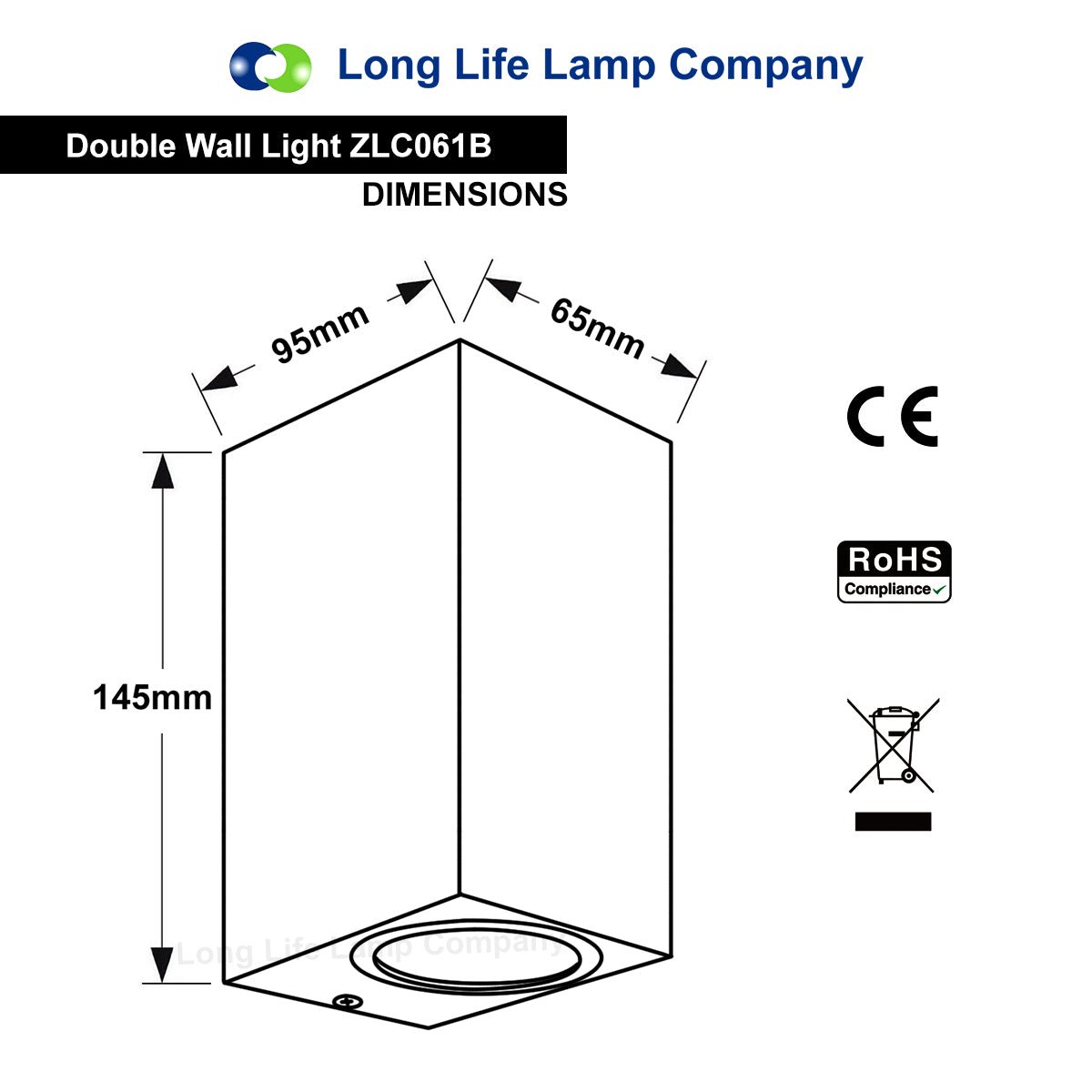 Modern Rectangular Up Down Matt Black Outdoor Wall Light Fixture GU10 - Energy Light Bulbs - Free delivery on all orders