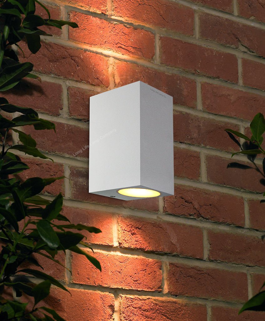Modern Rectangular Up Down Matt White Outdoor Wall Light - Energy Light Bulbs - Free delivery on all orders