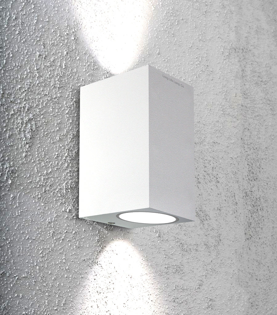 Modern Rectangular Up Down Matt White Outdoor Wall Light - Energy Light Bulbs - Free delivery on all orders