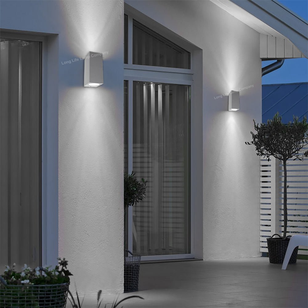 Modern Rectangular Up Down Matt White Outdoor Wall Light - Energy Light Bulbs - Free delivery on all orders