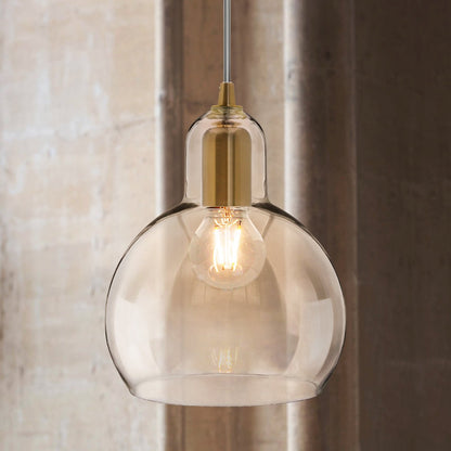 Modern Retro Ceiling Brass Pendant Light Transparent Globe Glass Lamp Shade - Energy Light Bulbs - Free delivery on all orders