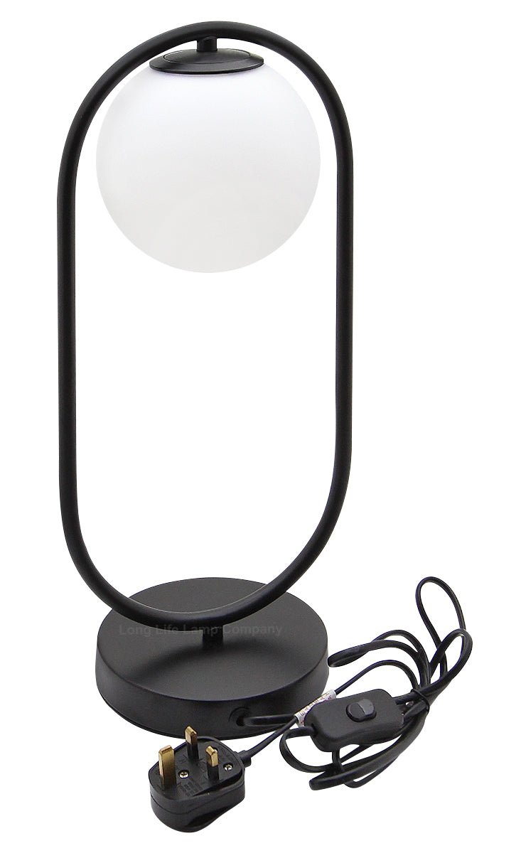 Modern Retro Opaque Globe Black Table Lamp - Energy Light Bulbs - Free delivery on all orders