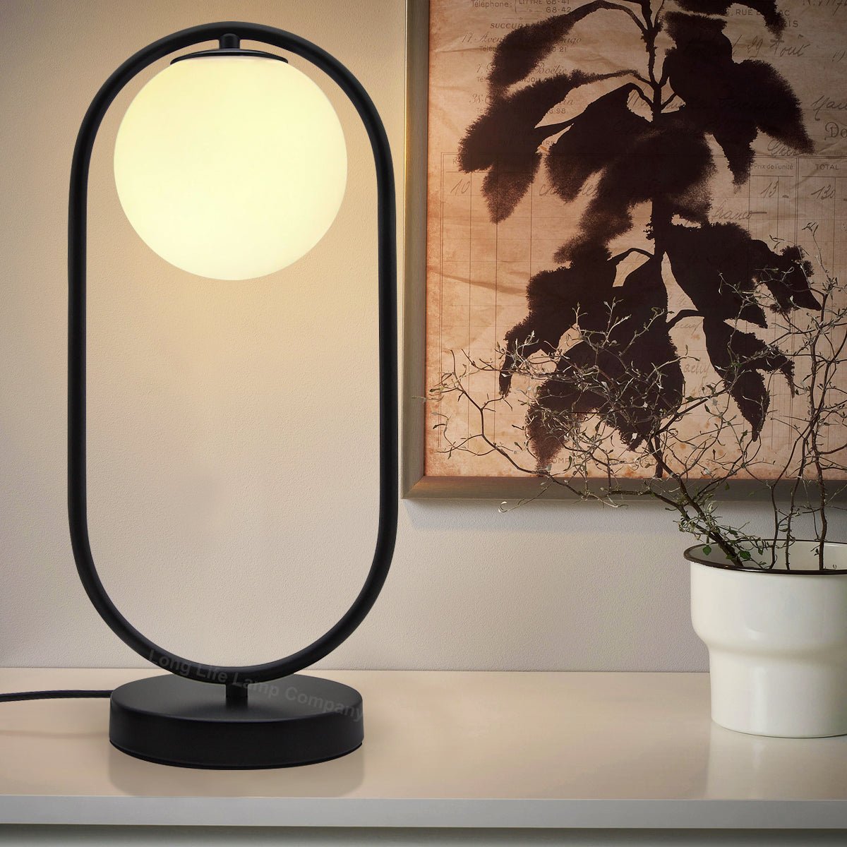 Modern Retro Opaque Globe Black Table Lamp - Energy Light Bulbs - Free delivery on all orders