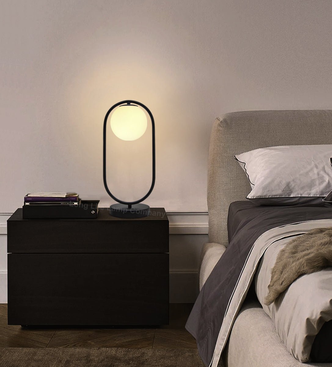 Modern Retro Opaque Globe Black Table Lamp - Energy Light Bulbs - Free delivery on all orders