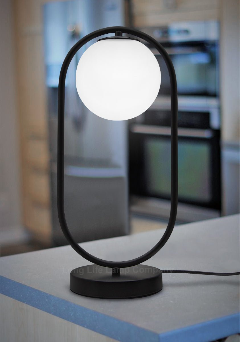 Modern Retro Opaque Globe Black Table Lamp - Energy Light Bulbs - Free delivery on all orders