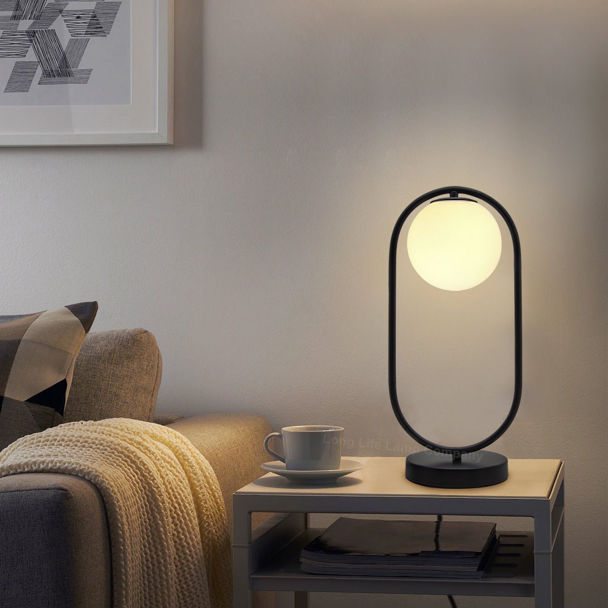 Modern Retro Opaque Globe Black Table Lamp - Energy Light Bulbs - Free delivery on all orders