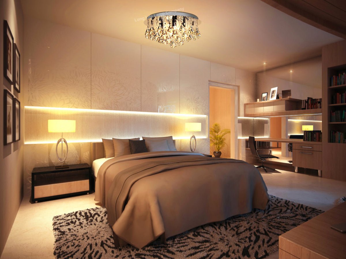 Modern Round Chandelier Ceiling Light Crystal Rain Droplet Reflective Silver Base - Energy Light Bulbs - Free delivery on all orders