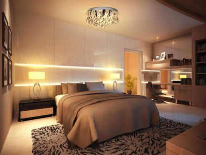 Modern Round Chandelier Ceiling Light Crystal Rain Droplet Reflective Silver Base - Energy Light Bulbs - Free delivery on all orders