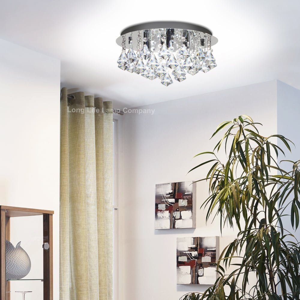 Modern Round Chandelier Ceiling Light Crystal Rain Droplet Reflective Silver Base - Energy Light Bulbs - Free delivery on all orders