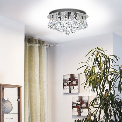 Modern Round Chandelier Ceiling Light Crystal Rain Droplet Reflective Silver Base - Energy Light Bulbs - Free delivery on all orders
