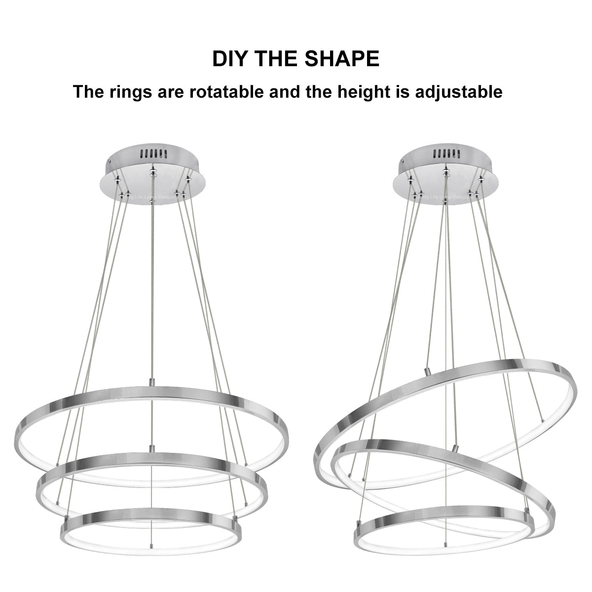Modern Round Chandelier LED 3 Ring Ceiling Pendant Light Cool White - Energy Light Bulbs - Free delivery on all orders