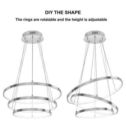 Modern Round Chandelier LED 3 Ring Ceiling Pendant Light Cool White - Energy Light Bulbs - Free delivery on all orders