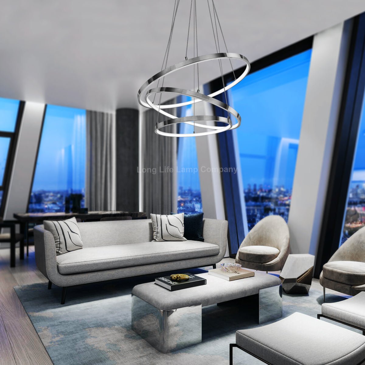 Modern Round Chandelier LED 3 Ring Ceiling Pendant Light Cool White - Energy Light Bulbs - Free delivery on all orders
