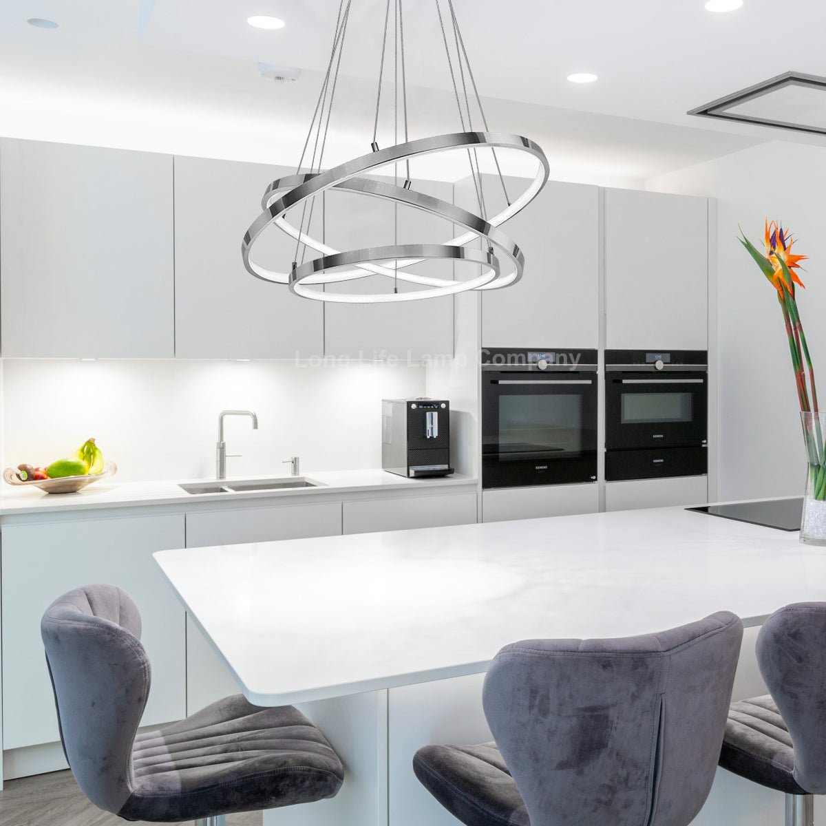 Modern Round Chandelier LED 3 Ring Ceiling Pendant Light Cool White - Energy Light Bulbs - Free delivery on all orders