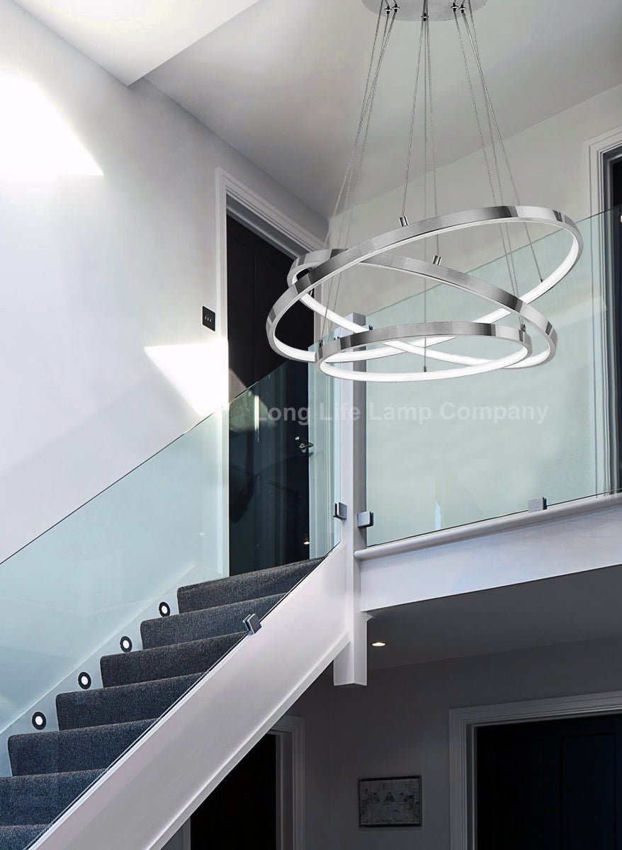 Modern Round Chandelier LED 3 Ring Ceiling Pendant Light Cool White - Energy Light Bulbs - Free delivery on all orders