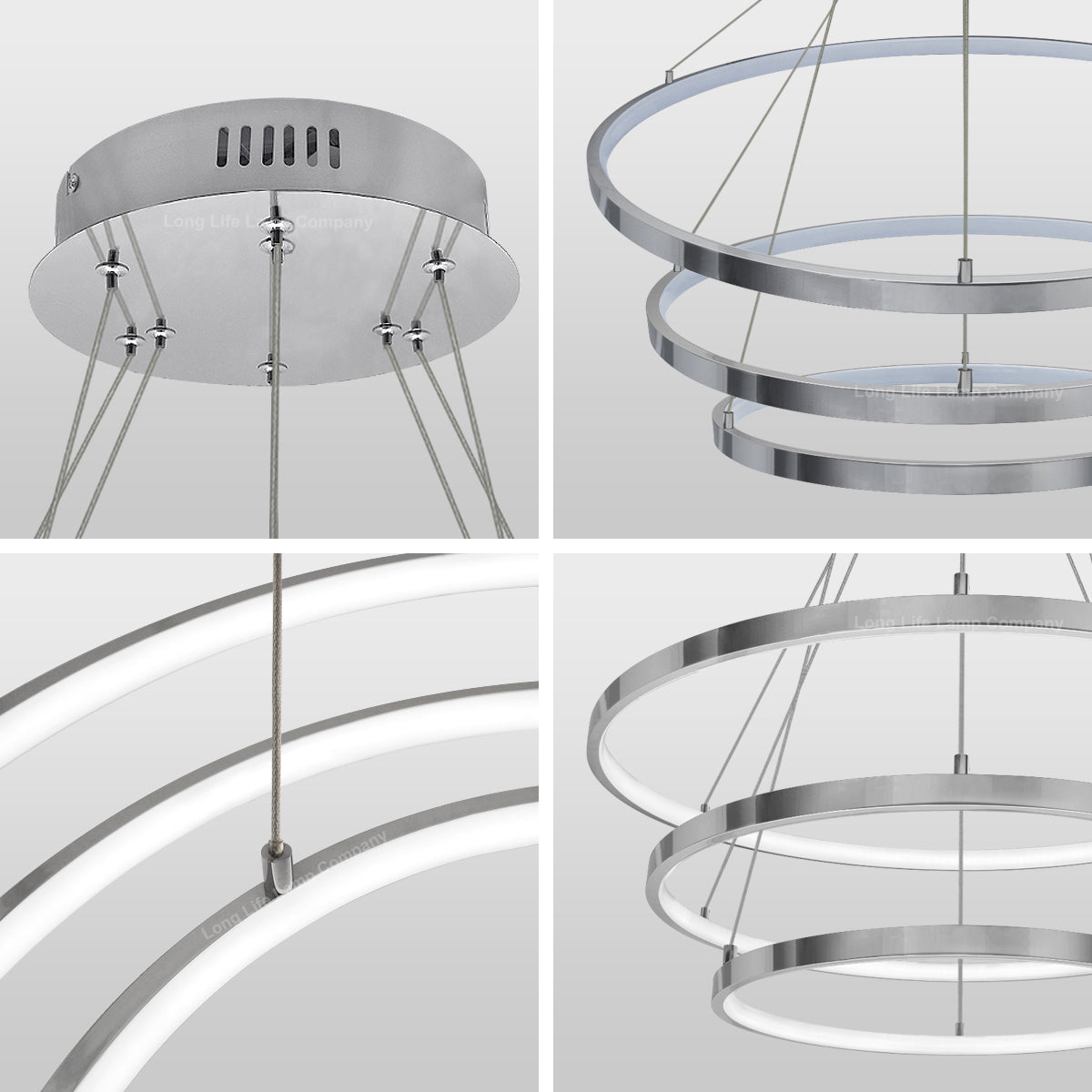 Modern Round Chandelier LED 3 Ring Ceiling Pendant Light Cool White - Energy Light Bulbs - Free delivery on all orders