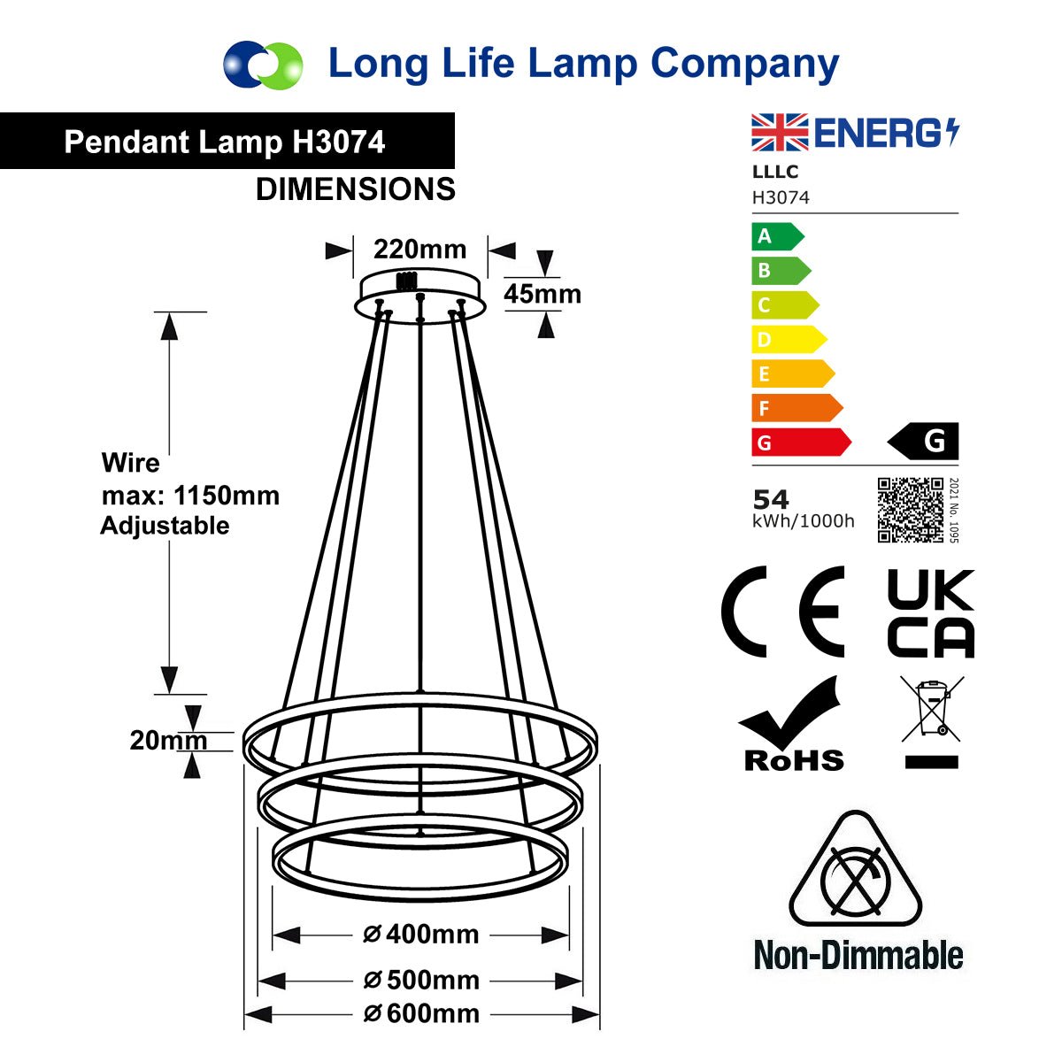 Modern Round Chandelier LED 3 Ring Ceiling Pendant Light Cool White H3074 - Free delivery on all orders