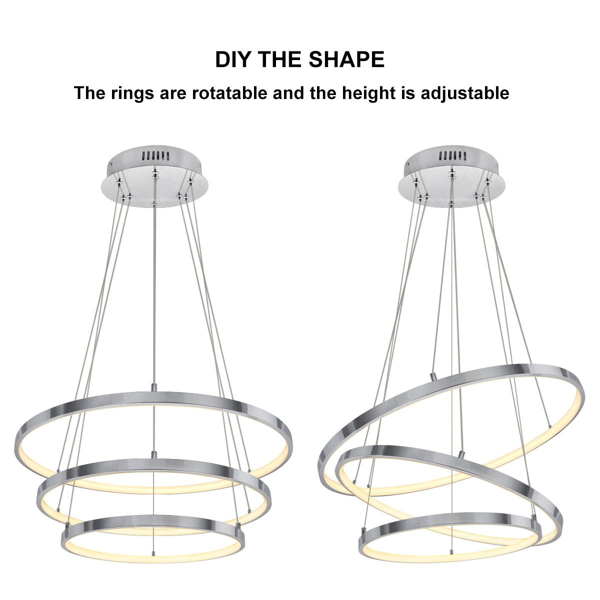 Modern Round Chandelier LED 3 Ring Ceiling Pendant Light Warm White - Energy Light Bulbs - Free delivery on all orders