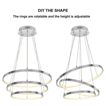 Modern Round Chandelier LED 3 Ring Ceiling Pendant Light Warm White - Energy Light Bulbs - Free delivery on all orders