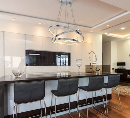 Modern Round Chandelier LED 3 Ring Ceiling Pendant Light Warm White - Energy Light Bulbs - Free delivery on all orders