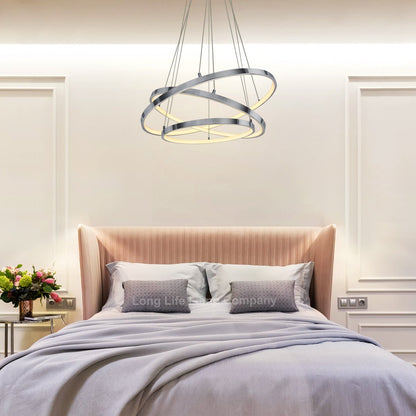 Modern Round Chandelier LED 3 Ring Ceiling Pendant Light Warm White - Energy Light Bulbs - Free delivery on all orders