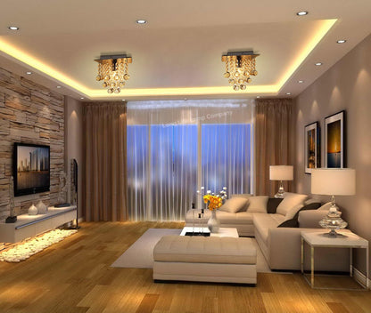 Modern Silver Crystal Droplets Chandelier Ceiling Light Decor Indoor Lamp - Energy Light Bulbs - Free delivery on all orders