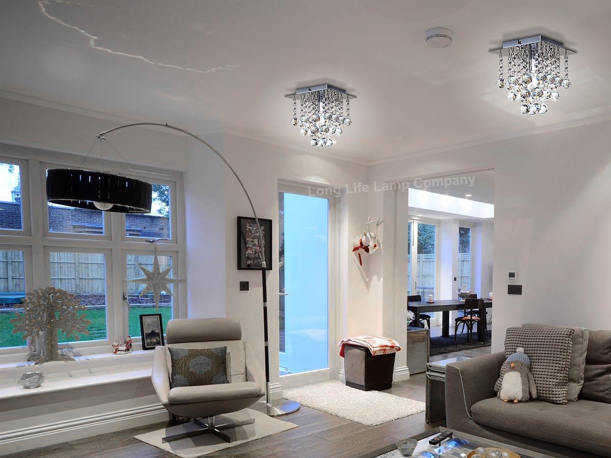 Modern Silver Crystal Droplets Chandelier Ceiling Light Decor Indoor Lamp - Energy Light Bulbs - Free delivery on all orders
