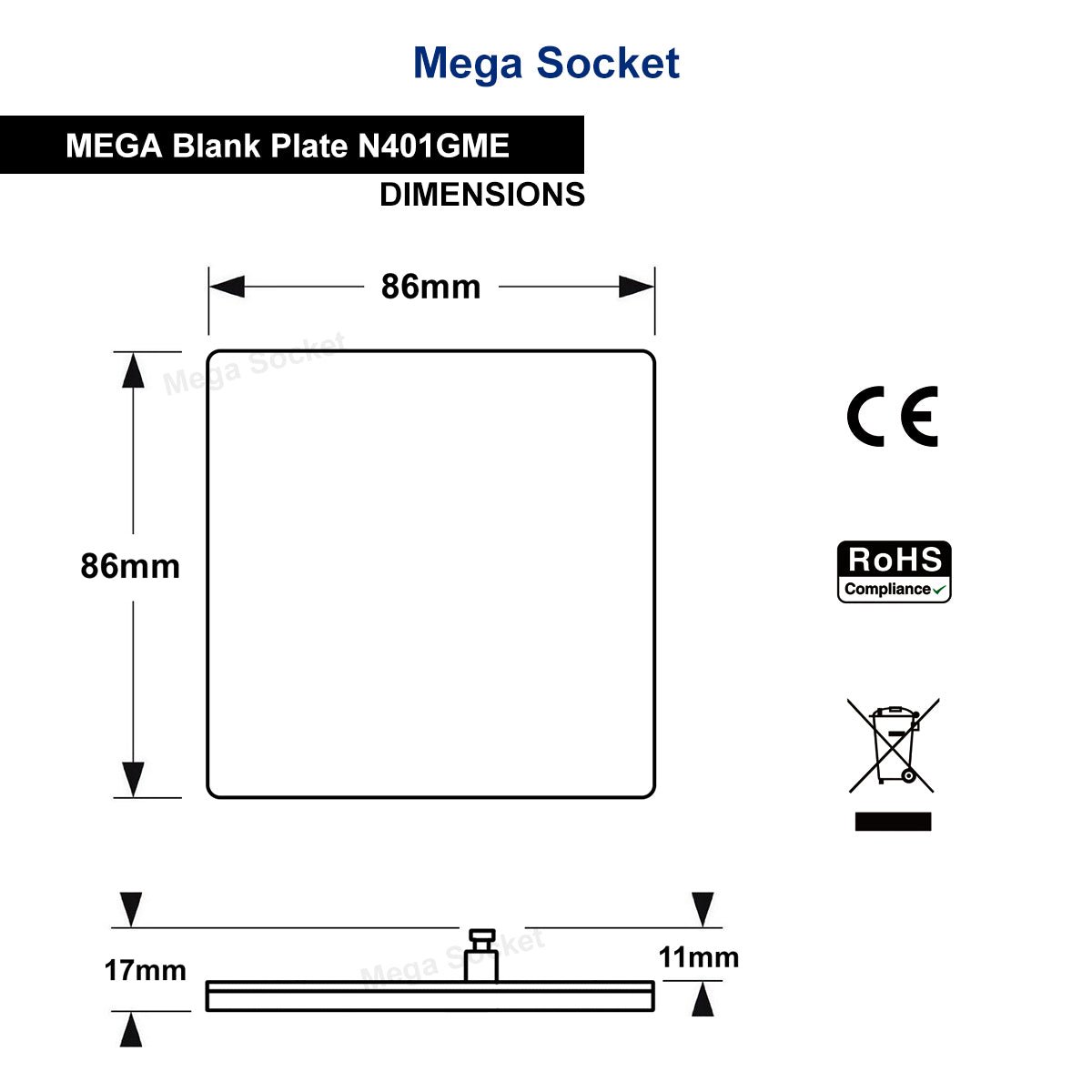 Modern Single Black Nickel Wall Blanking Plate Scewless Finish N401GME - Energy Light Bulbs - Free delivery on all orders