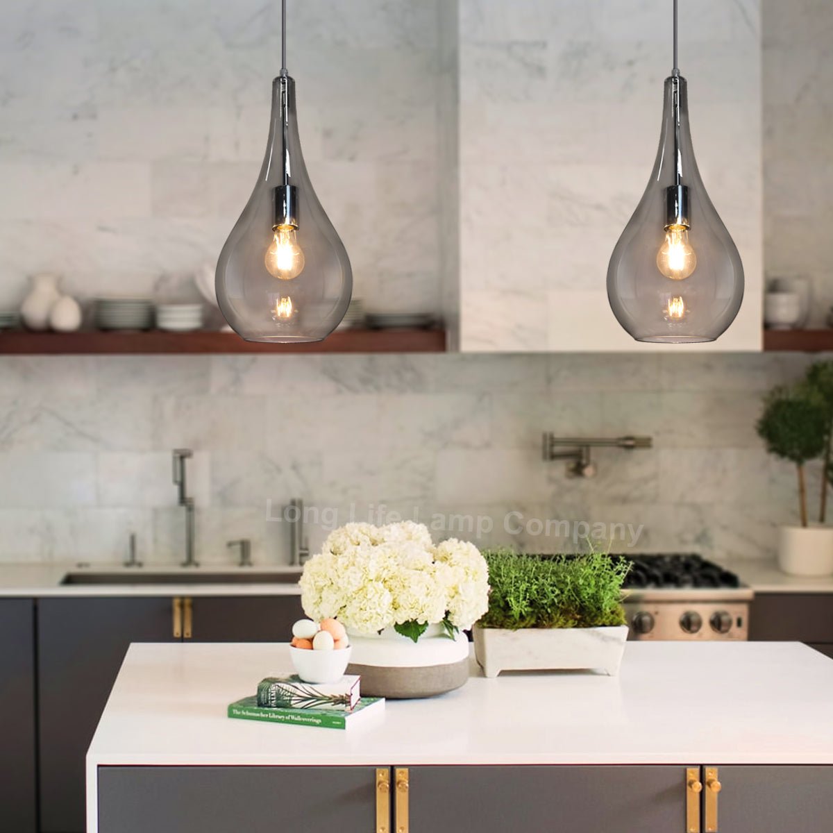 Modern Smoky Grey Glass Ceiling Pendant Light - Energy Light Bulbs - Free delivery on all orders