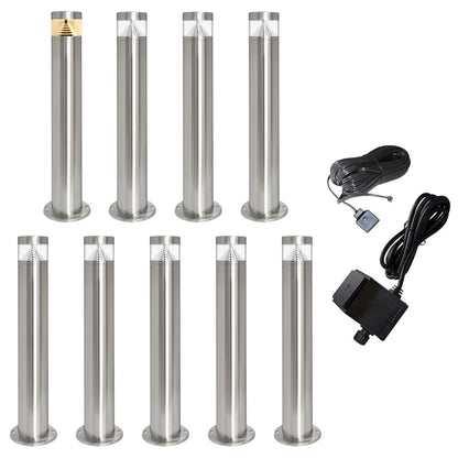 Modern Stainless Steel LED 12 volt Bollard Garden Post Light Set with Transformer - Energy Light Bulbs - Free delivery on all orders