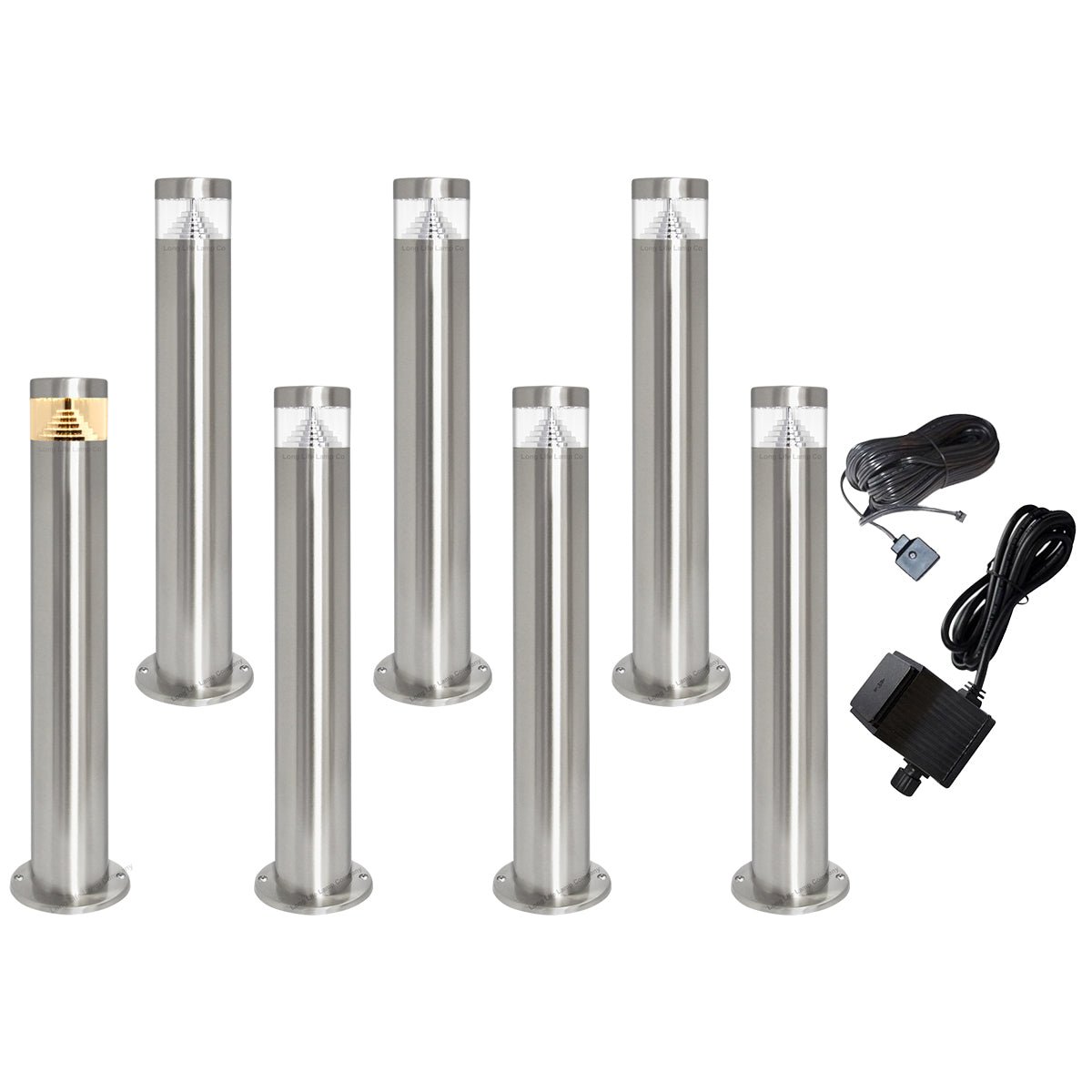 Modern Stainless Steel LED 12 volt Bollard Garden Post Light Set with Transformer - Energy Light Bulbs - Free delivery on all orders
