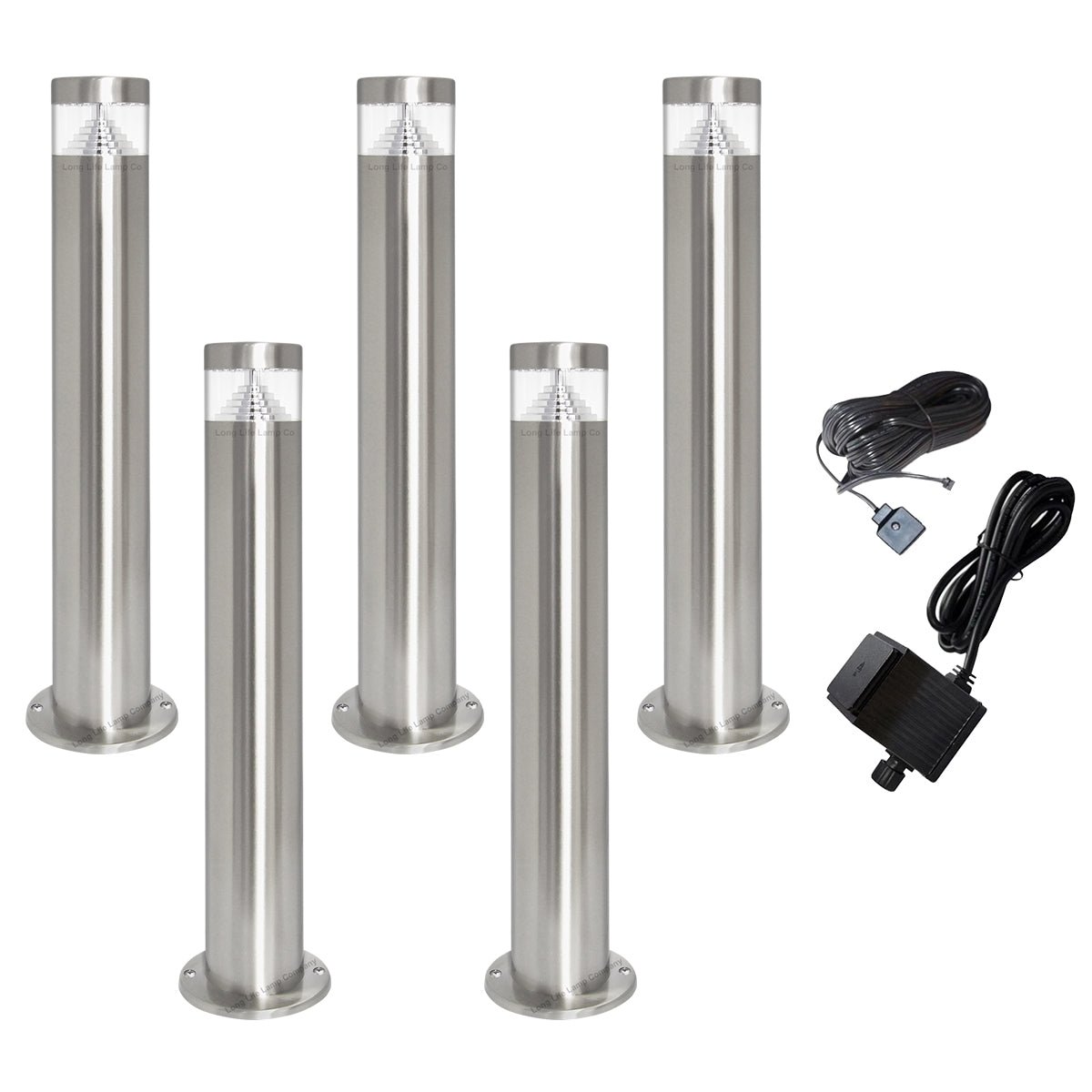 Modern Stainless Steel LED 12 volt Bollard Garden Post Light Set with Transformer - Energy Light Bulbs - Free delivery on all orders