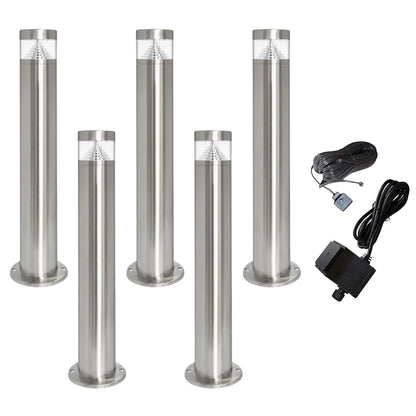 Modern Stainless Steel LED 12 volt Bollard Garden Post Light Set with Transformer - Energy Light Bulbs - Free delivery on all orders