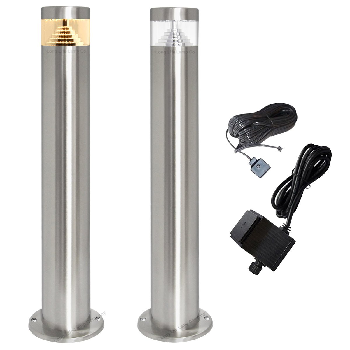 Modern Stainless Steel LED 12 volt Bollard Garden Post Light Set with Transformer - Energy Light Bulbs - Free delivery on all orders