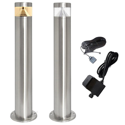 Modern Stainless Steel LED 12 volt Bollard Garden Post Light Set with Transformer - Energy Light Bulbs - Free delivery on all orders