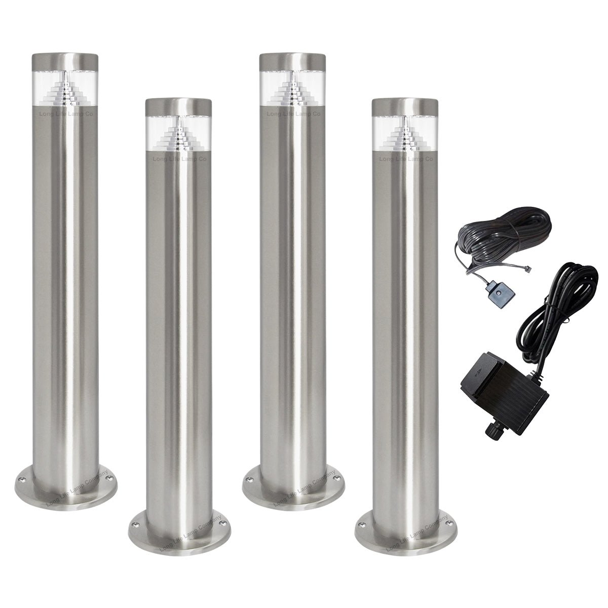 Modern Stainless Steel LED 12 volt Bollard Garden Post Light Set with Transformer - Energy Light Bulbs - Free delivery on all orders