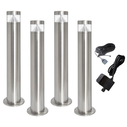 Modern Stainless Steel LED 12 volt Bollard Garden Post Light Set with Transformer - Energy Light Bulbs - Free delivery on all orders