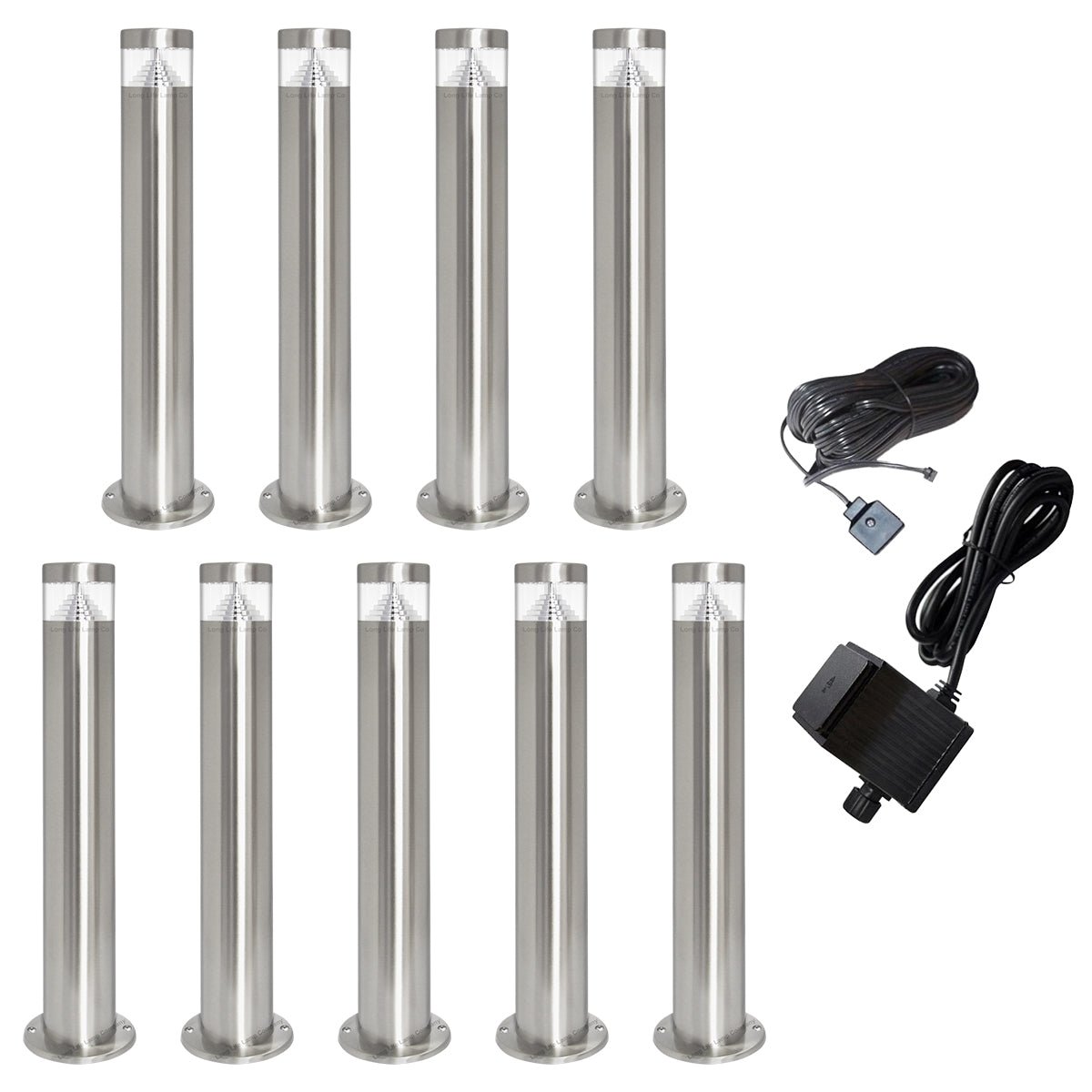 Modern Stainless Steel LED 12 volt Bollard Garden Post Light Set with Transformer - Energy Light Bulbs - Free delivery on all orders