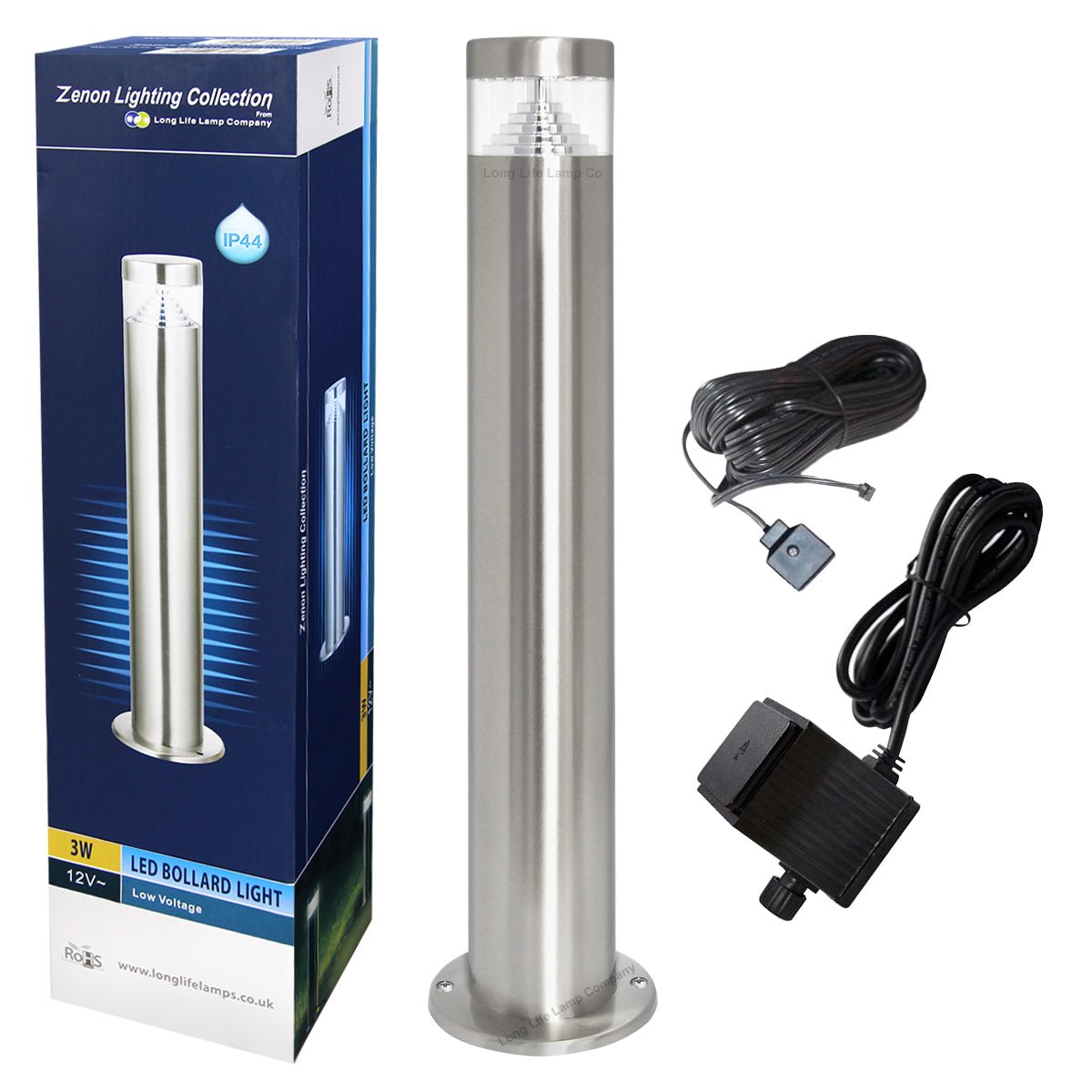 Modern Stainless Steel LED 12 volt Bollard Garden Post Light Set with Transformer - Energy Light Bulbs - Free delivery on all orders