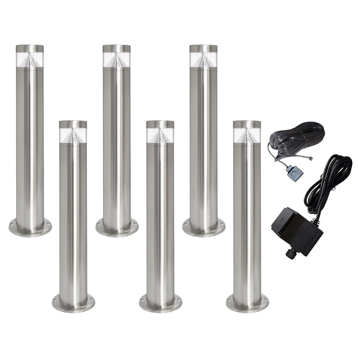 Modern Stainless Steel LED 12 volt Bollard Garden Post Light Set with Transformer - Energy Light Bulbs - Free delivery on all orders