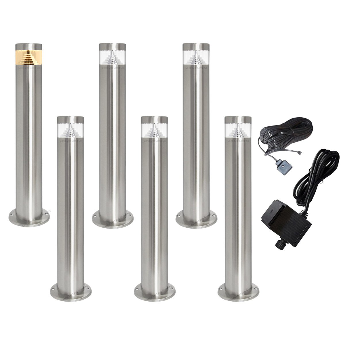 Modern Stainless Steel LED 12 volt Bollard Garden Post Light Set with Transformer - Energy Light Bulbs - Free delivery on all orders
