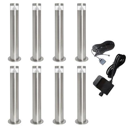 Modern Stainless Steel LED 12 volt Bollard Garden Post Light Set with Transformer - Energy Light Bulbs - Free delivery on all orders