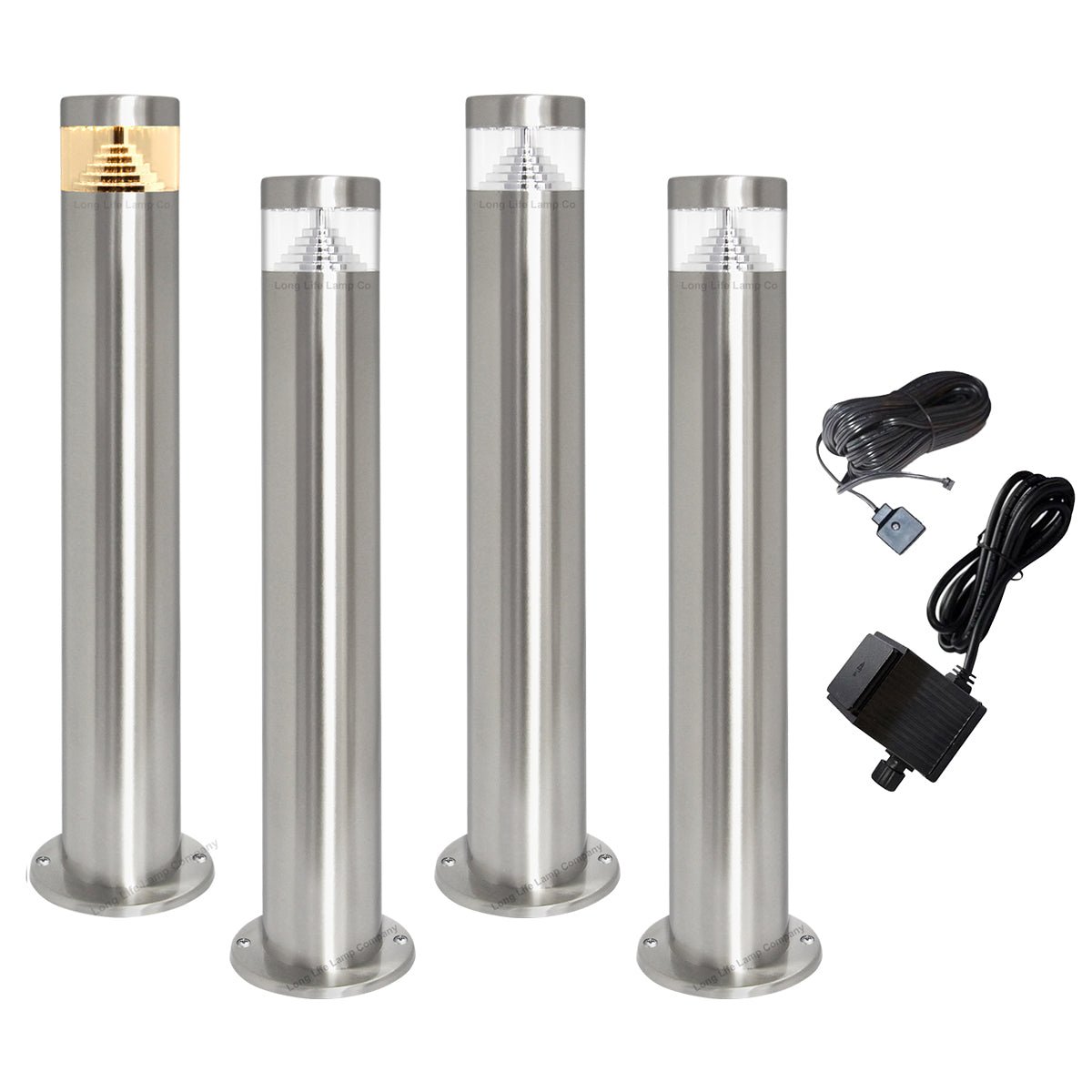 Modern Stainless Steel LED 12 volt Bollard Garden Post Light Set with Transformer - Energy Light Bulbs - Free delivery on all orders