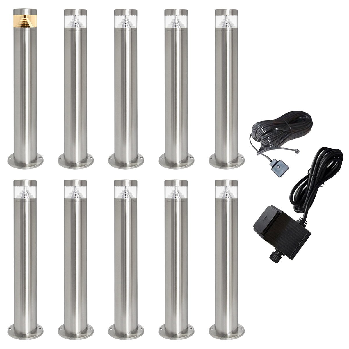 Modern Stainless Steel LED 12 volt Bollard Garden Post Light Set with Transformer - Energy Light Bulbs - Free delivery on all orders