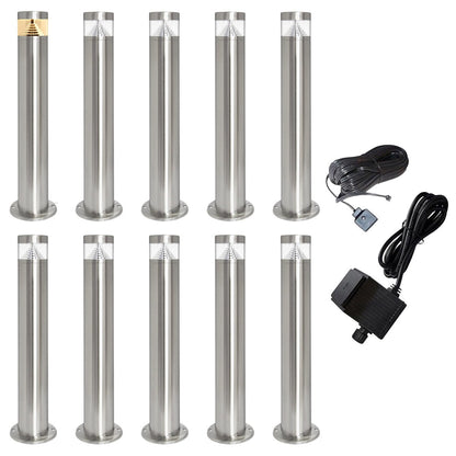 Modern Stainless Steel LED 12 volt Bollard Garden Post Light Set with Transformer - Energy Light Bulbs - Free delivery on all orders