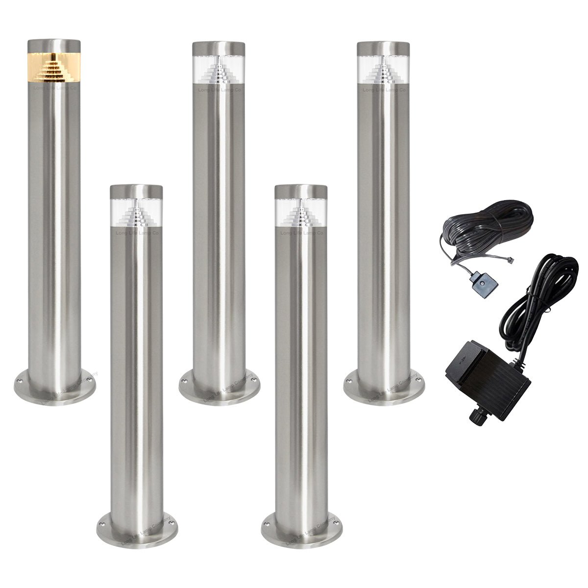 Modern Stainless Steel LED 12 volt Bollard Garden Post Light Set with Transformer - Energy Light Bulbs - Free delivery on all orders