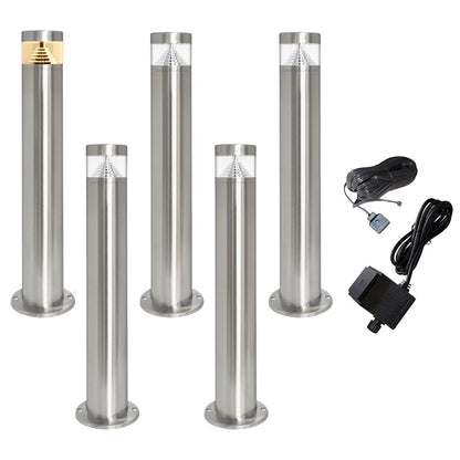 Modern Stainless Steel LED 12 volt Bollard Garden Post Light Set with Transformer - Energy Light Bulbs - Free delivery on all orders