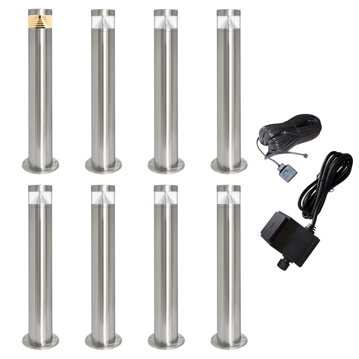 Modern Stainless Steel LED 12 volt Bollard Garden Post Light Set with Transformer - Energy Light Bulbs - Free delivery on all orders