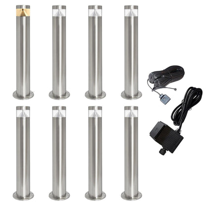 Modern Stainless Steel LED 12 volt Bollard Garden Post Light Set with Transformer - Energy Light Bulbs - Free delivery on all orders